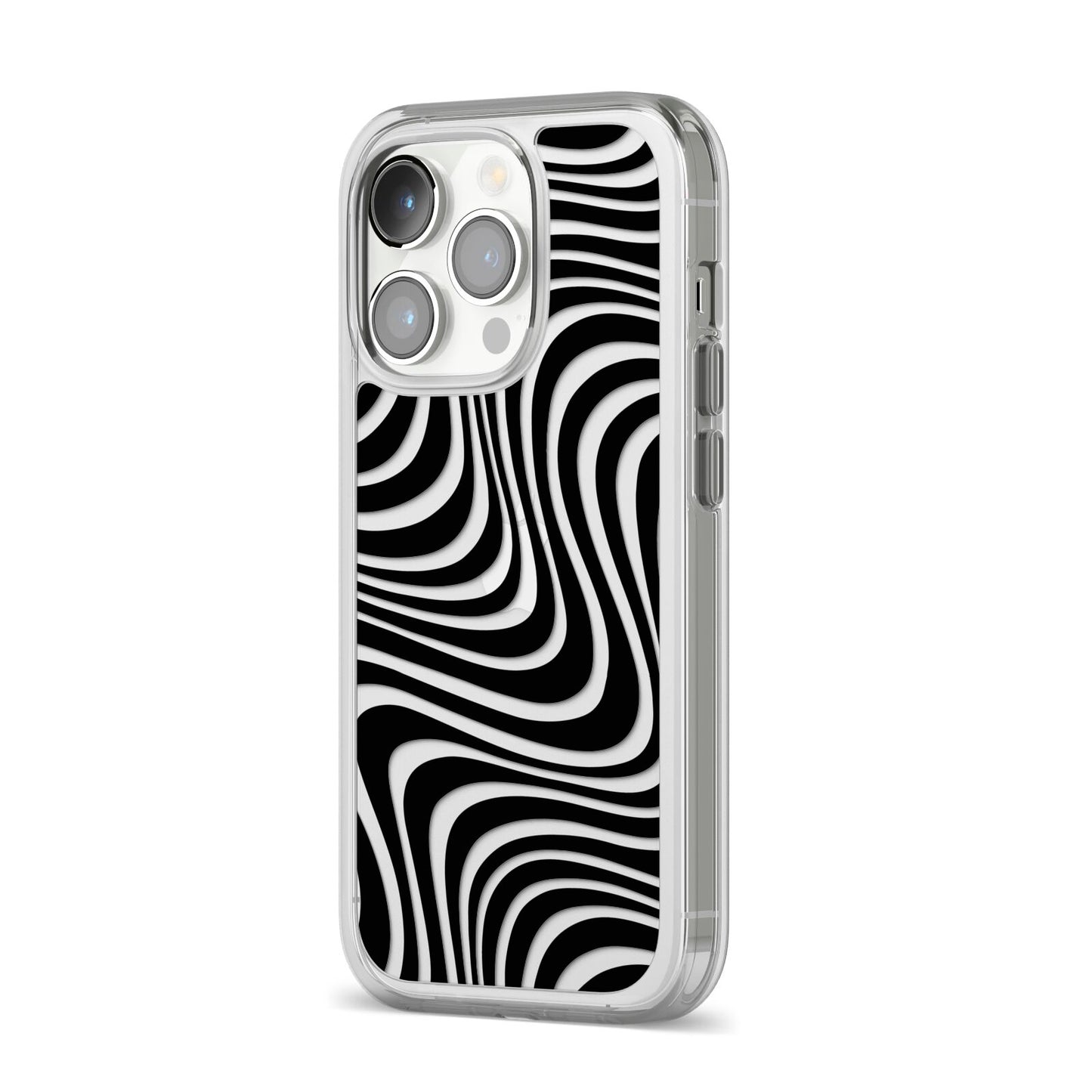 Black Wave iPhone 14 Pro Clear Tough Case Silver Angled Image