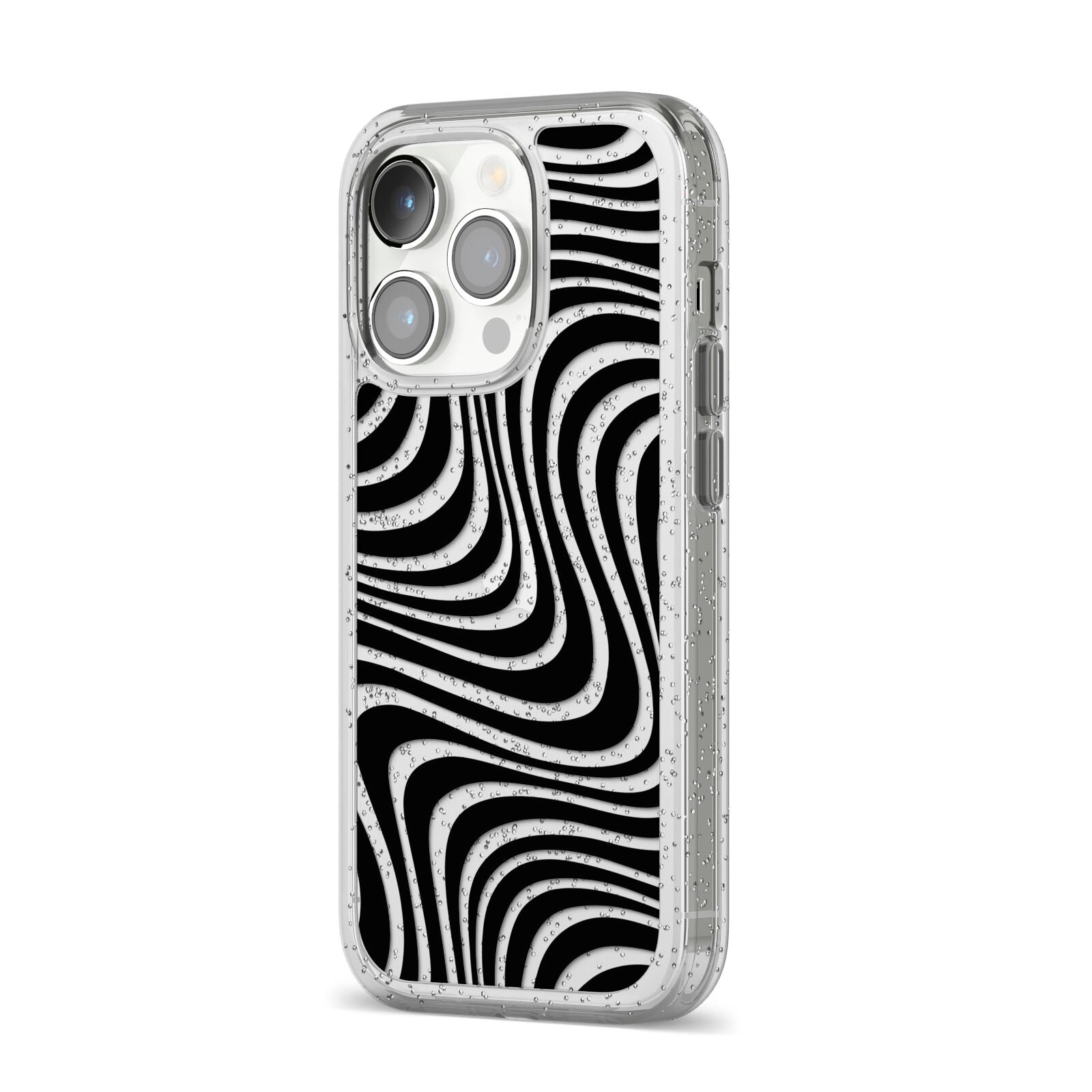 Black Wave iPhone 14 Pro Glitter Tough Case Silver Angled Image