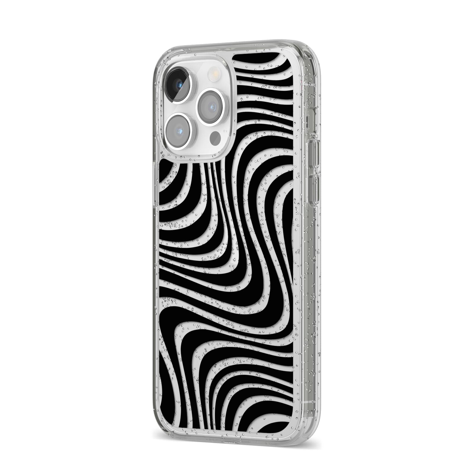 Black Wave iPhone 14 Pro Max Glitter Tough Case Silver Angled Image