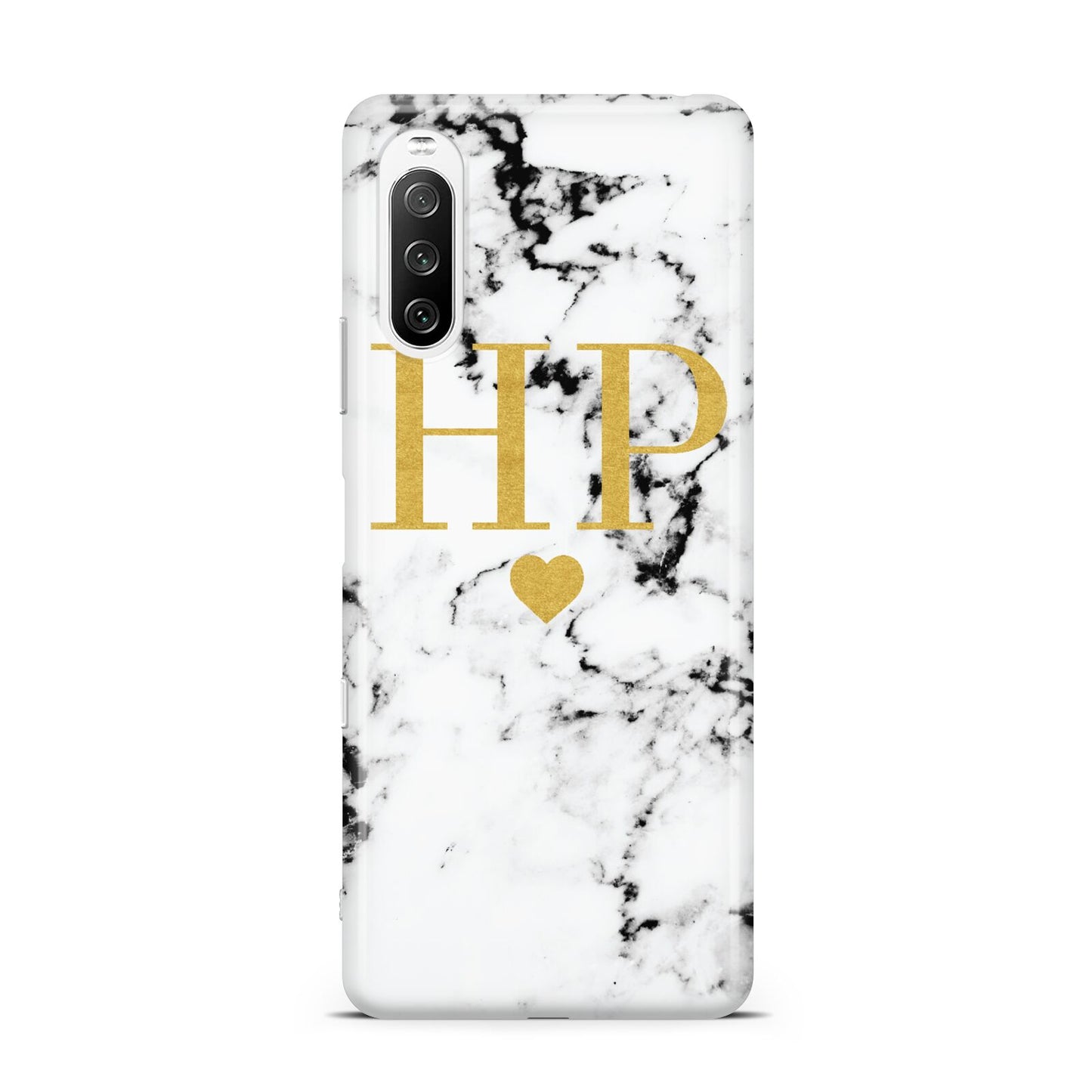 Black White Marble Gold Monogram Sony Xperia 10 III Case