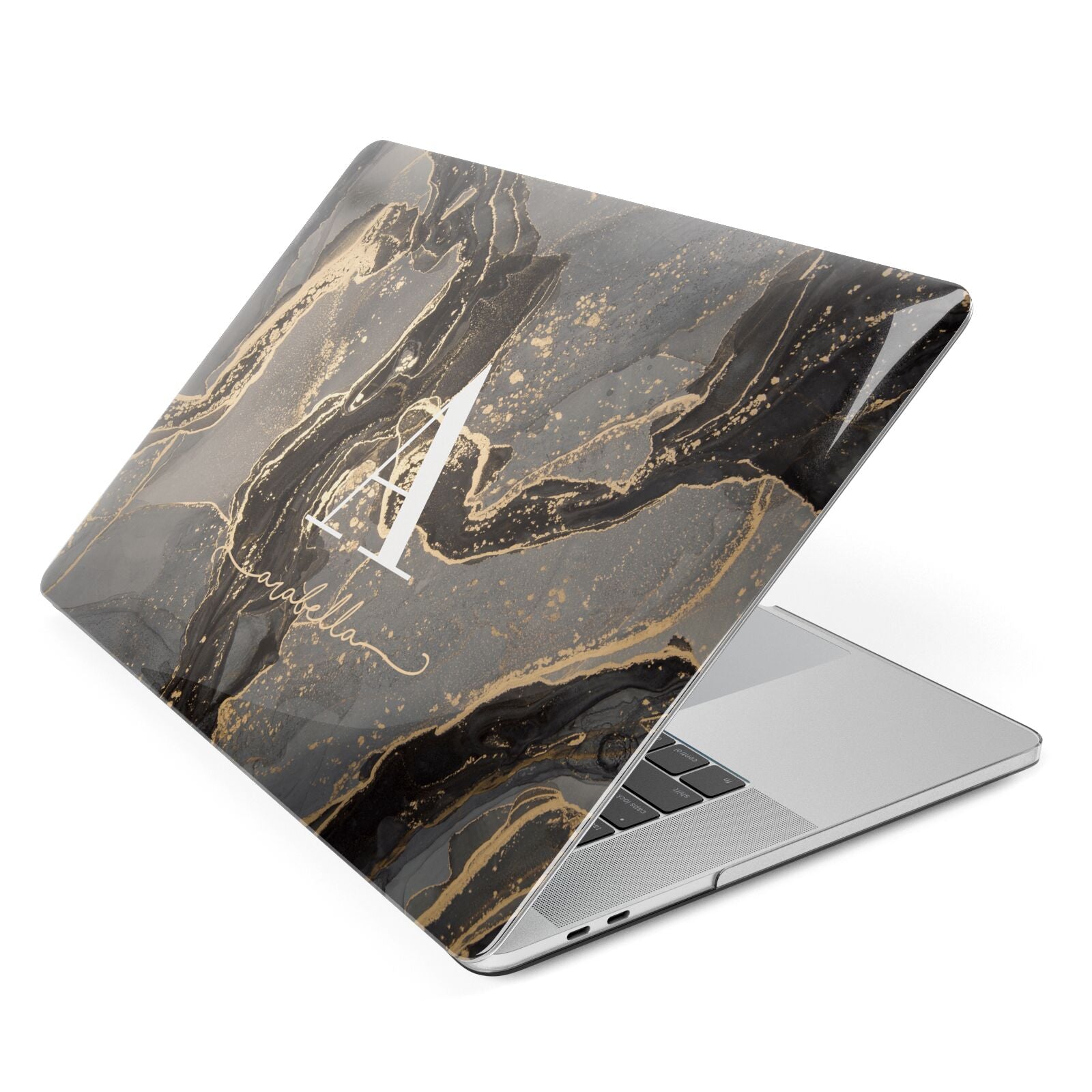 Black and Gold Marble Apple MacBook Case Side View