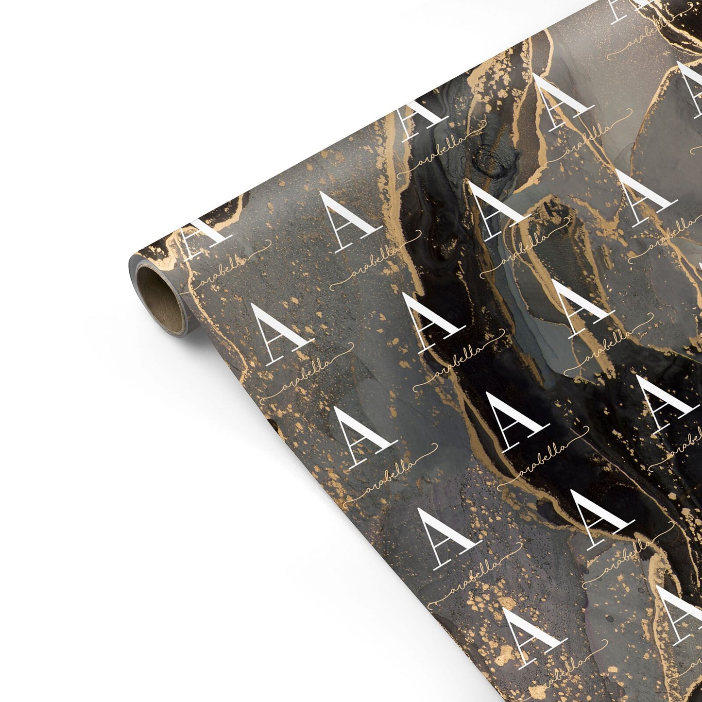 Black and Gold Marble Personalised Gift Wrap