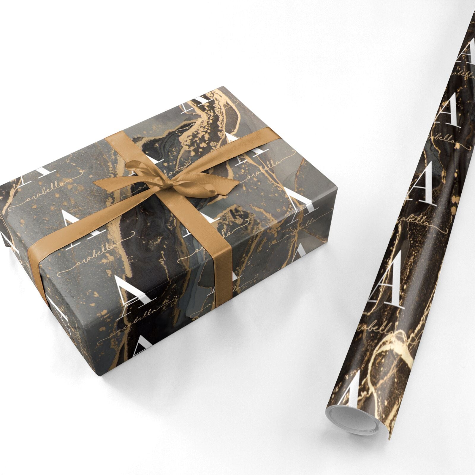 Black and Gold Marble Personalised Wrapping Paper