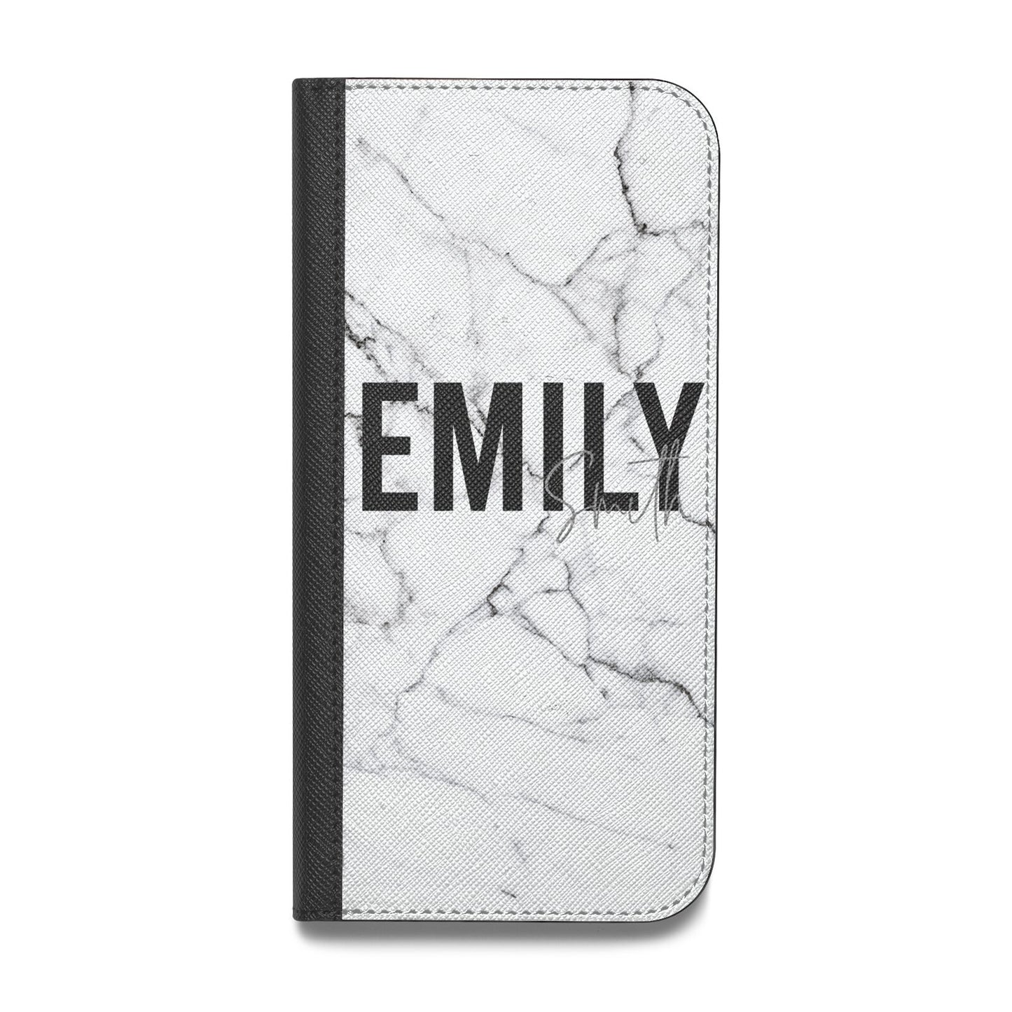 Black and White Personalised Marble Block Text Vegan Leather Flip Samsung Case