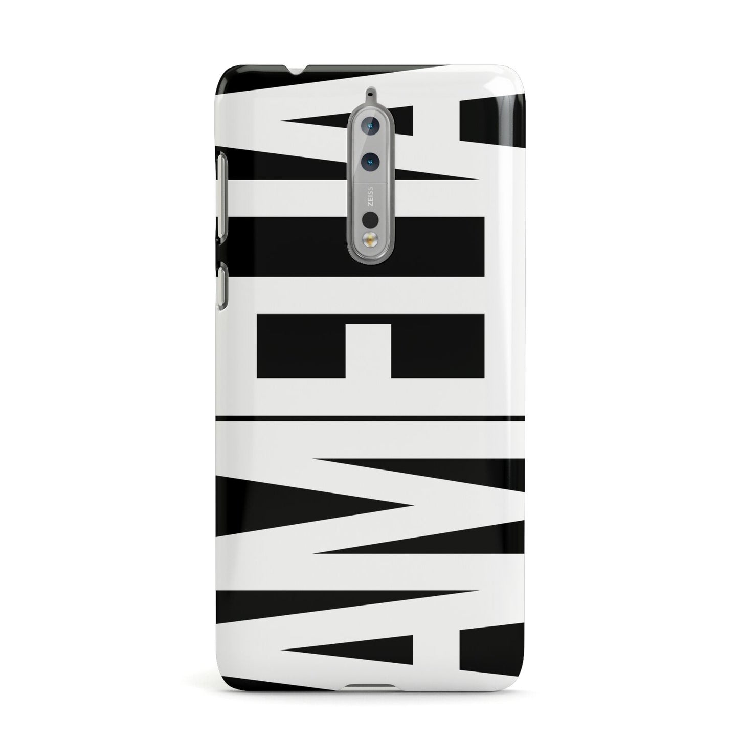 Black with Bold White Name Nokia Case
