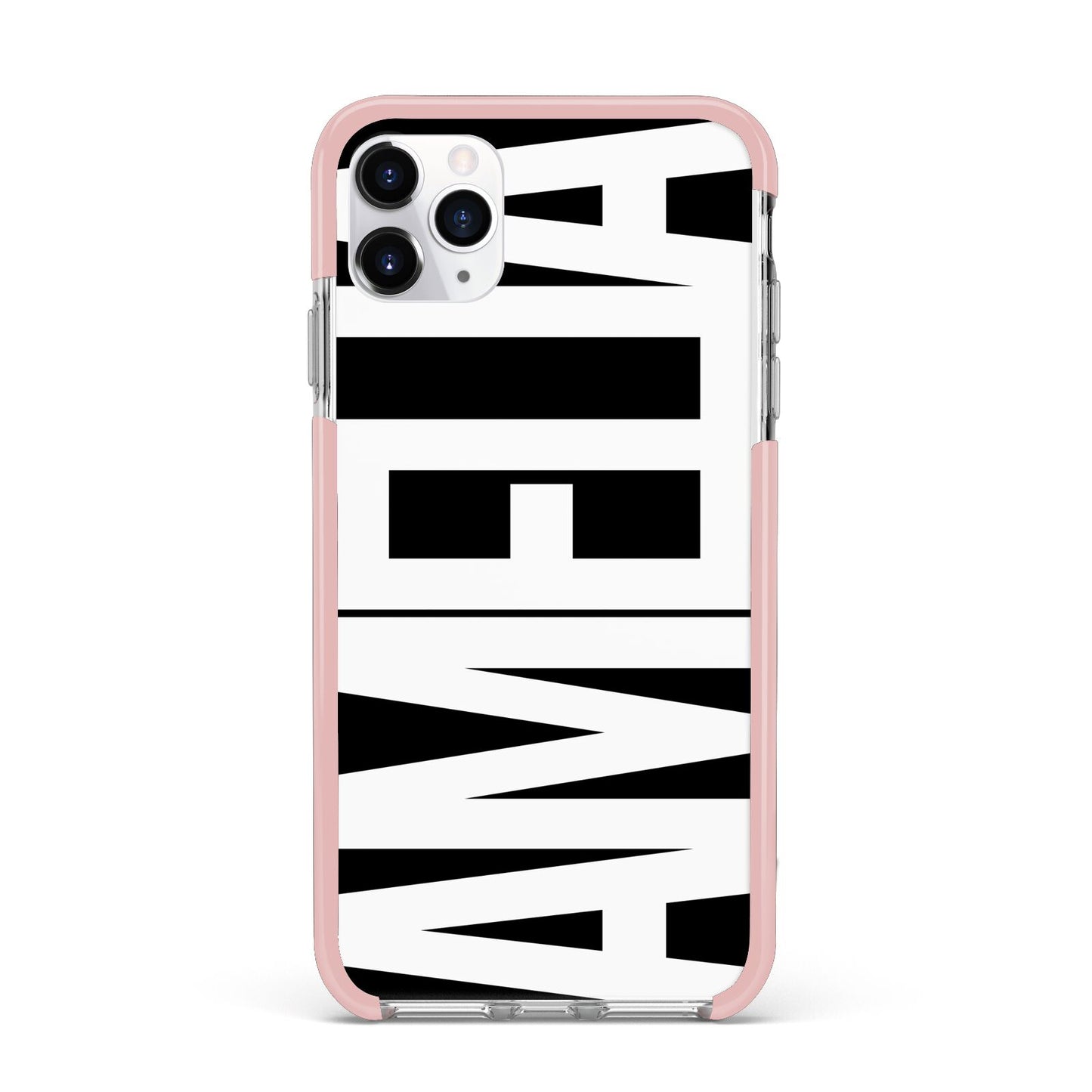 Black with Bold White Name iPhone 11 Pro Max Impact Pink Edge Case