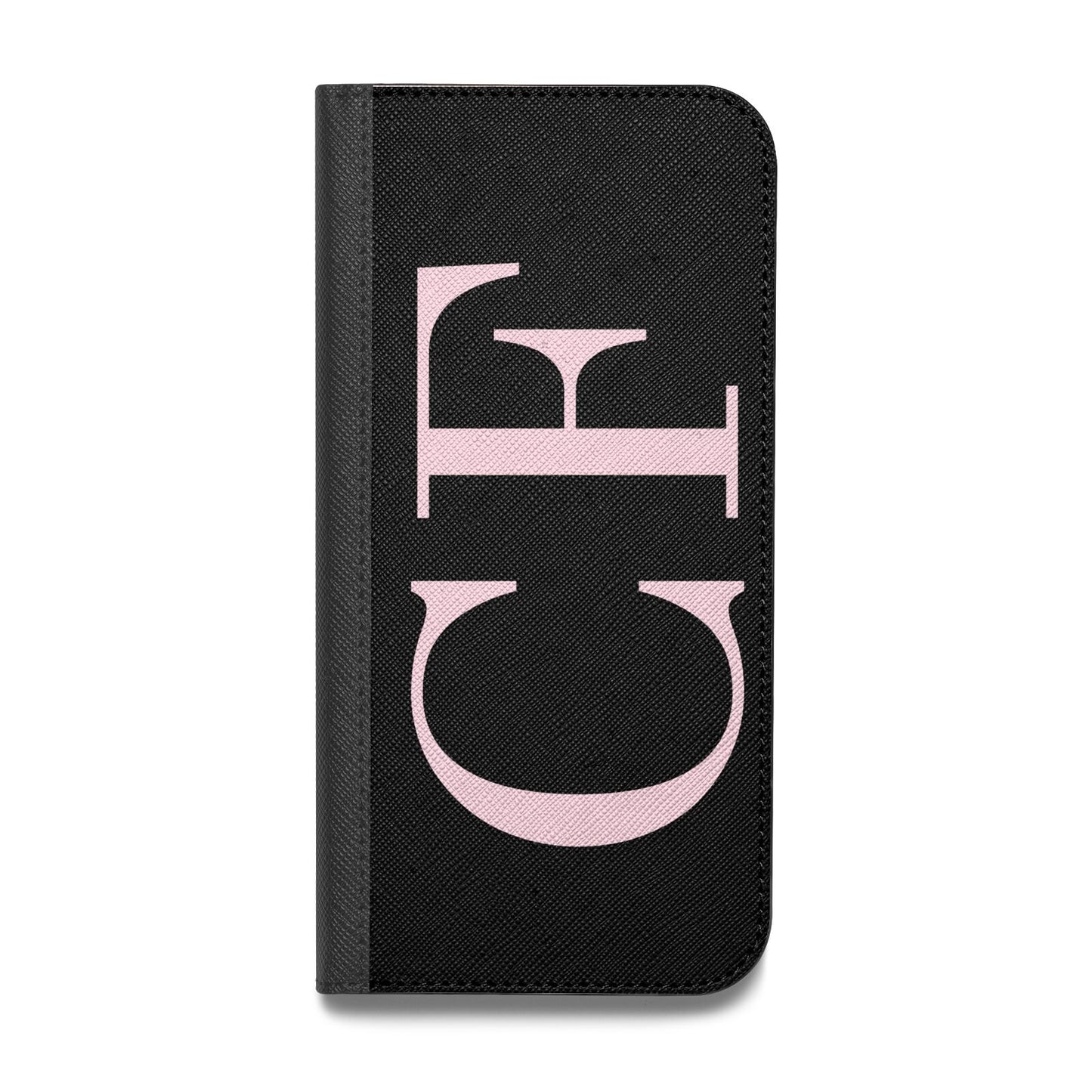 Black with Large Pink Initials Personalised Vegan Leather Flip Samsung Case