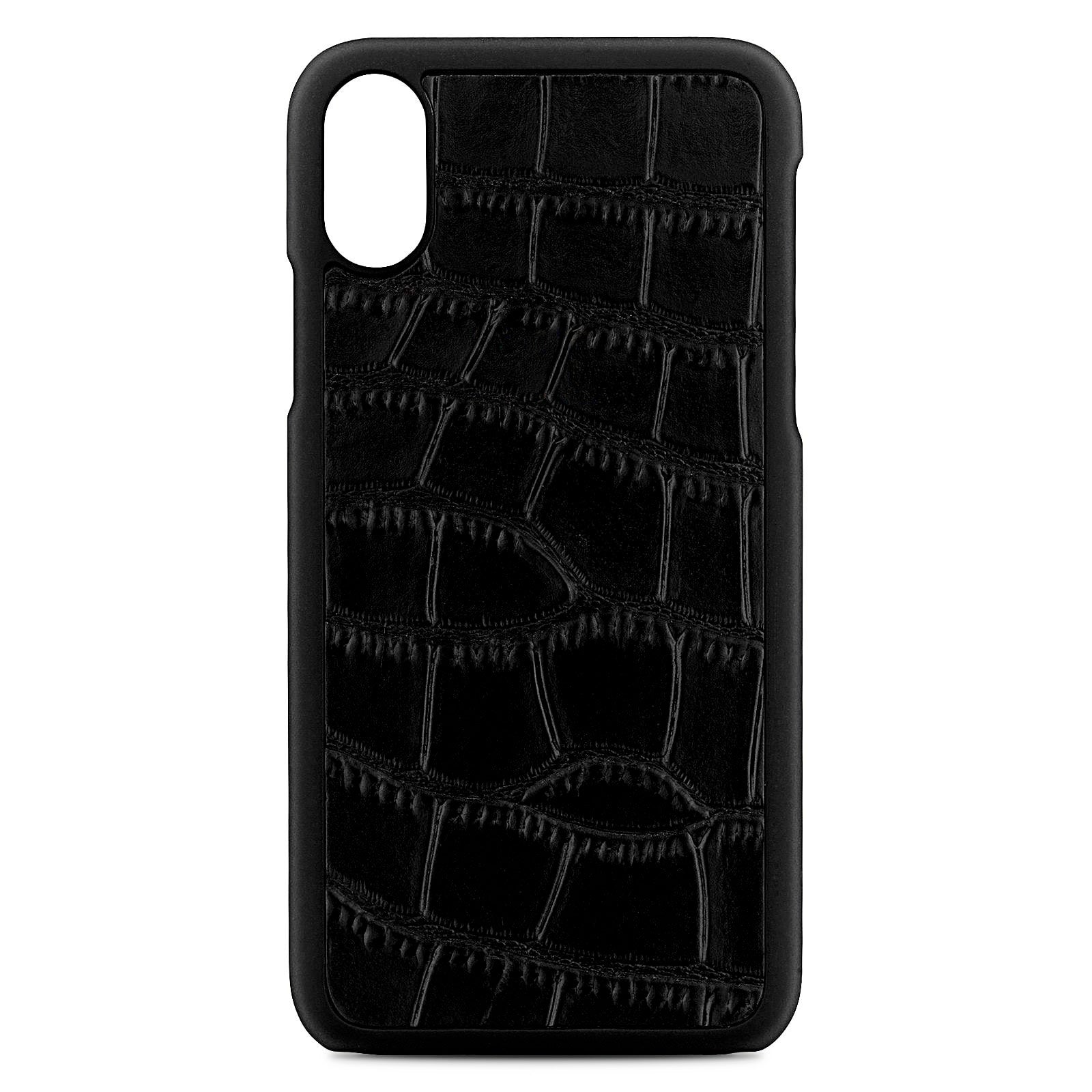 Blank Personalised Black Croc Leather iPhone X Case
