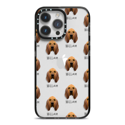 Bloodhound Icon with Name iPhone 14 Pro Max Black Impact Case on Silver phone