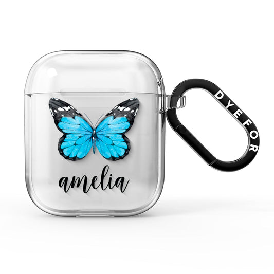 Blue Butterflies with Name AirPods Clear Case