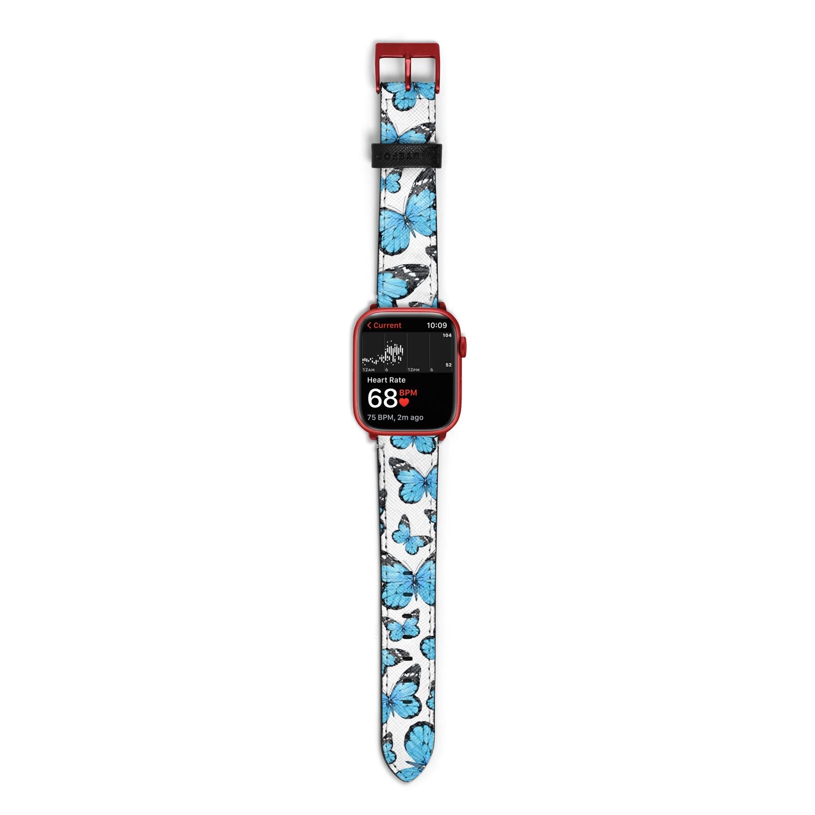 Blue Butterfly Apple Watch Strap Size 38mm with Red Hardware