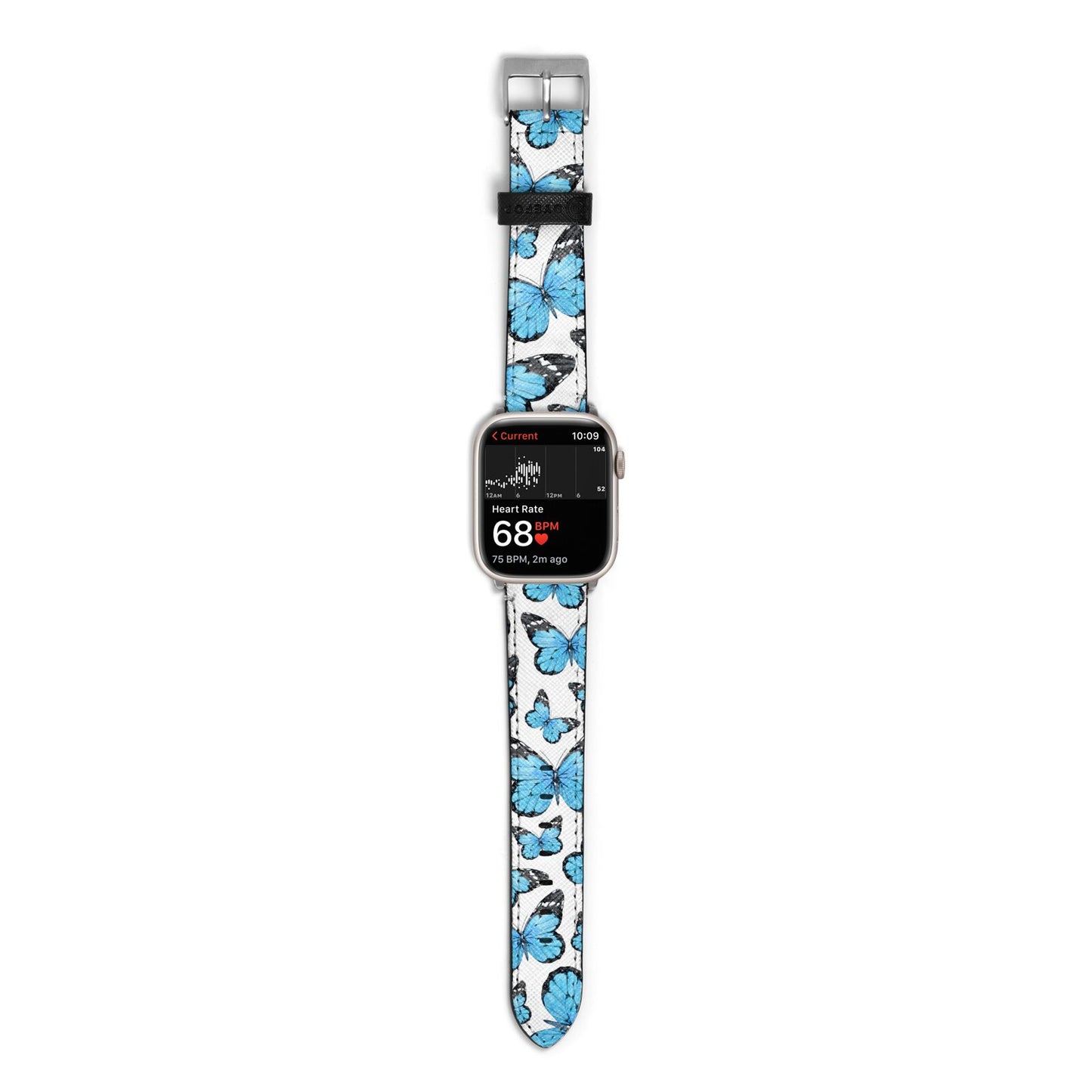Blue Butterfly Apple Watch Strap Size 38mm with Silver Hardware