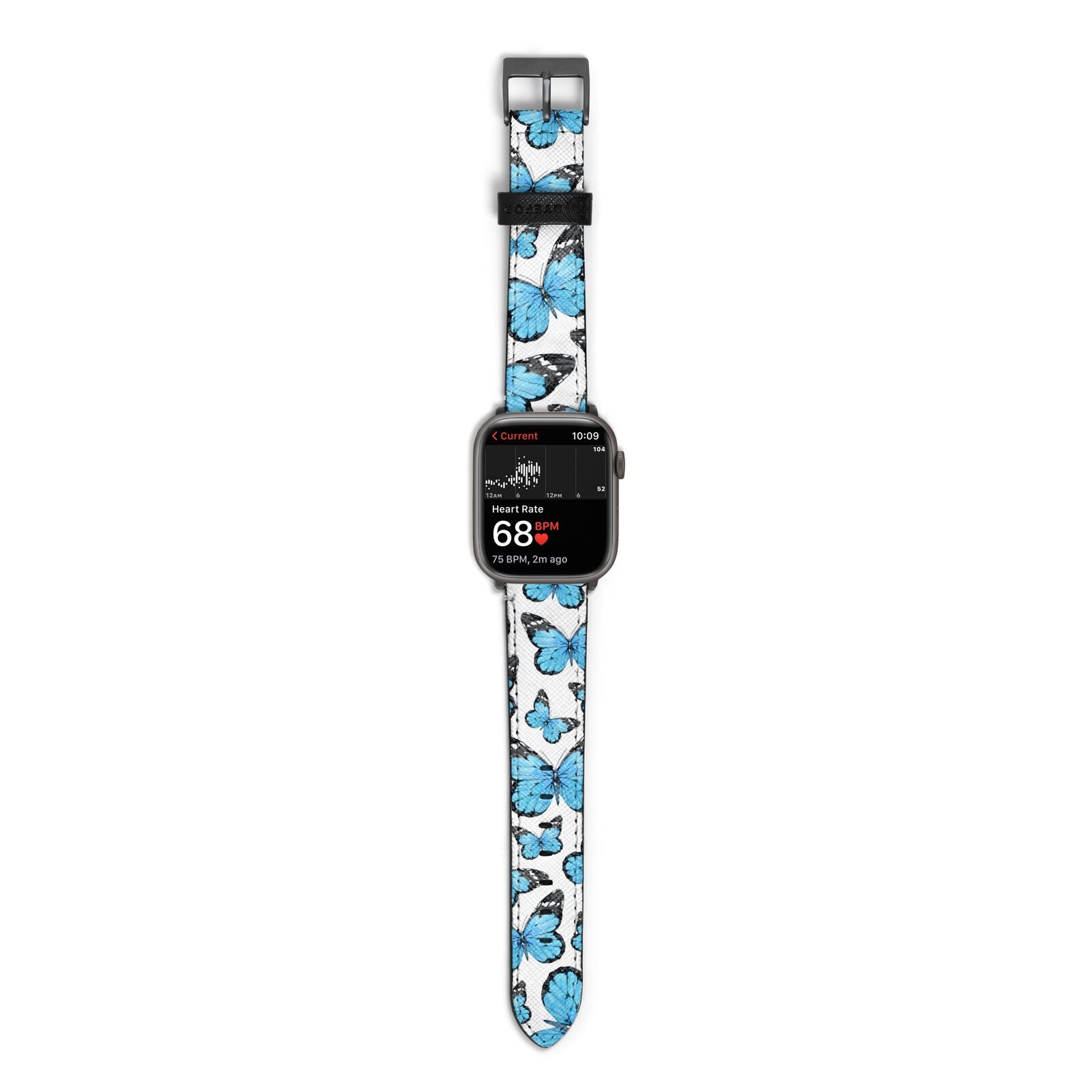 Blue Butterfly Apple Watch Strap Size 38mm with Space Grey Hardware