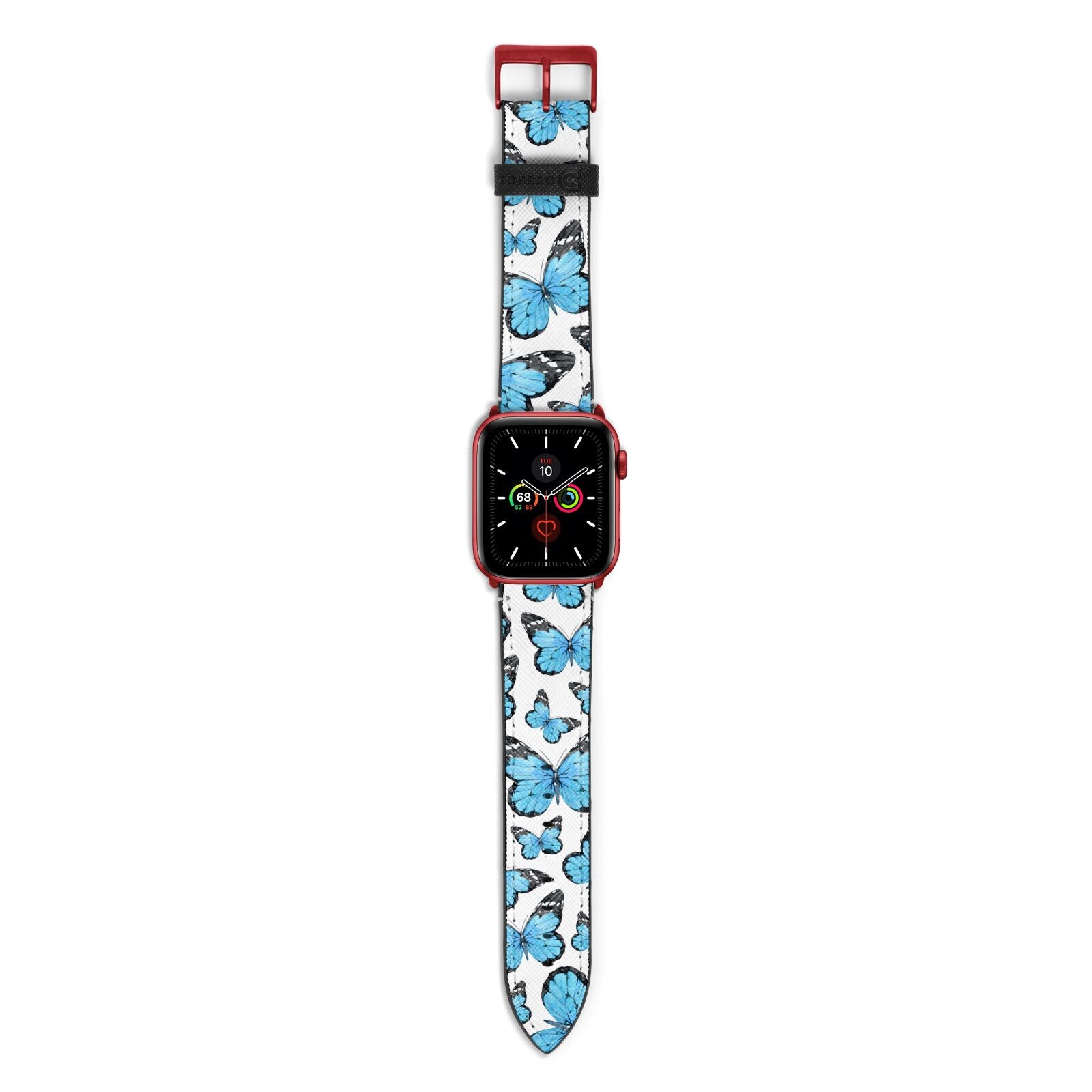 Blue Butterfly Apple Watch Strap with Red Hardware