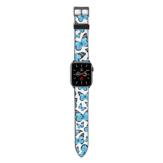 Blue Butterfly Apple Watch Strap with Space Grey Hardware
