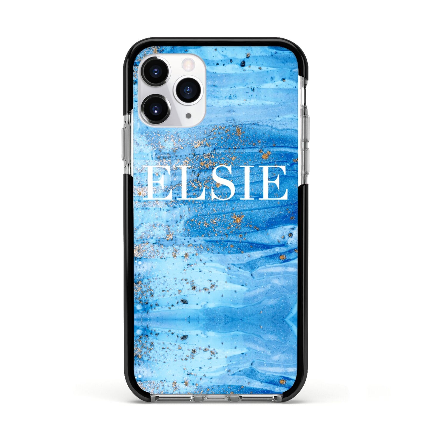 Blue Gold Marble Personalised Apple iPhone 11 Pro in Silver with Black Impact Case