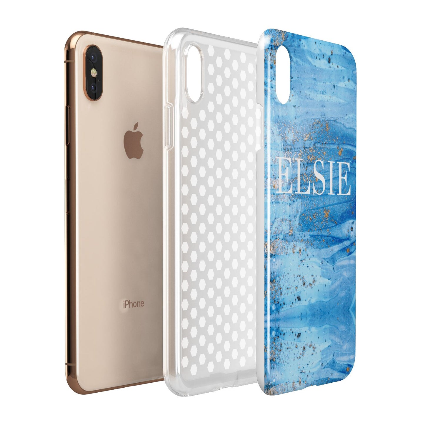 Blue Gold Marble Personalised Apple iPhone Xs Max 3D Tough Case Expanded View