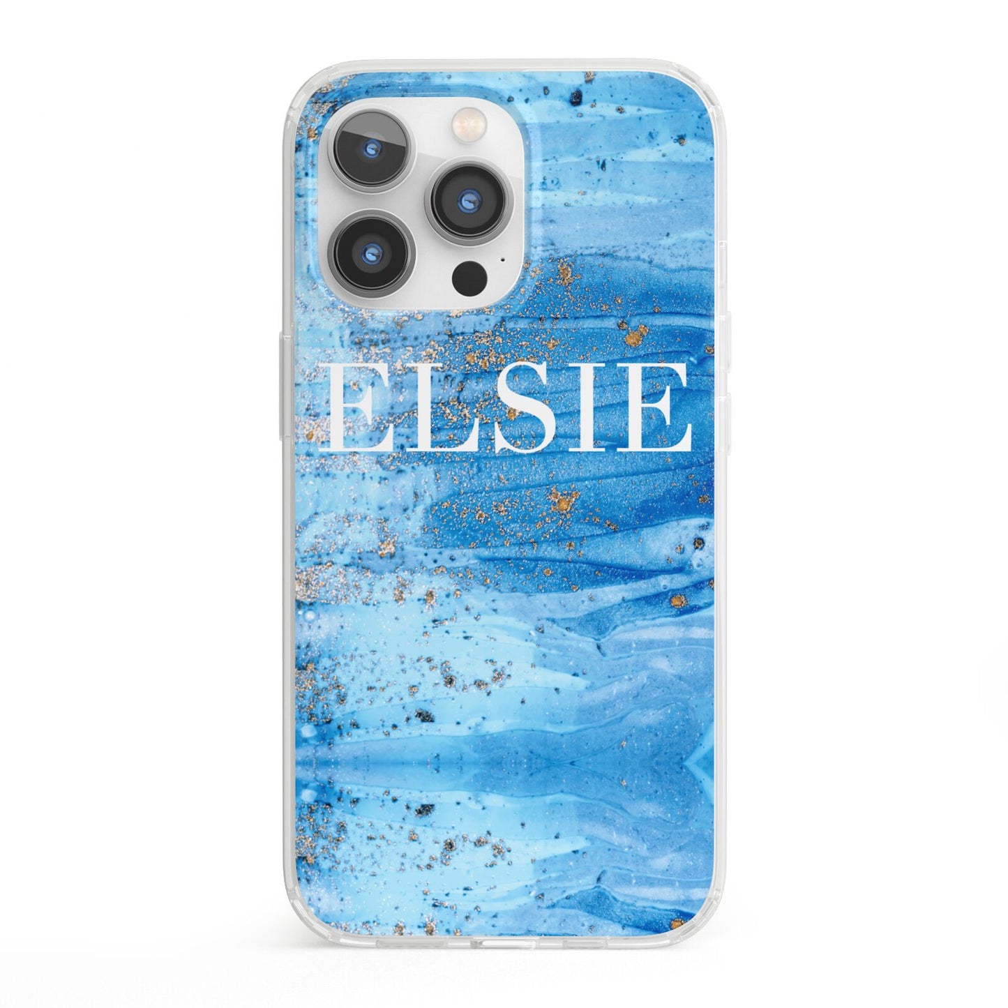 Blue Gold Marble Personalised iPhone 13 Pro Clear Bumper Case