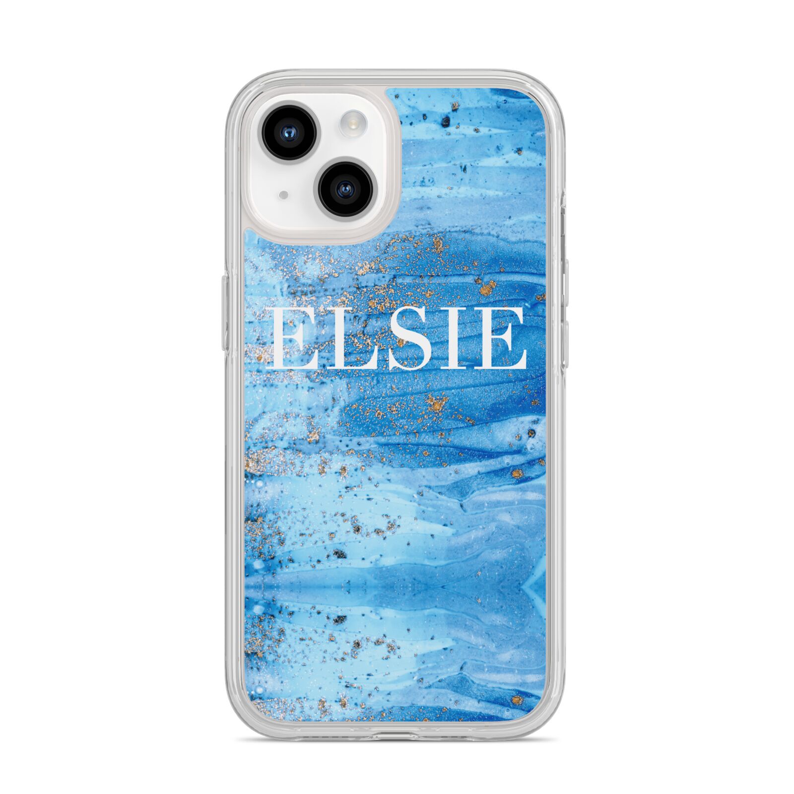Blue Gold Marble Personalised iPhone 14 Clear Tough Case Starlight