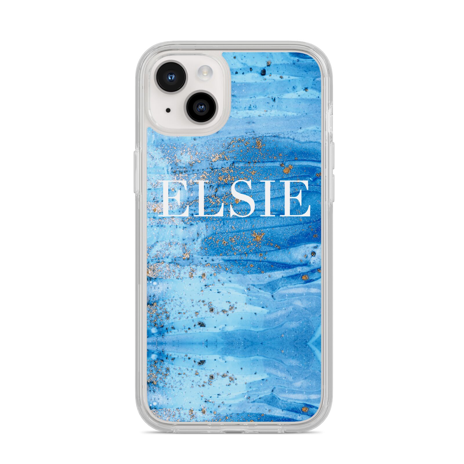 Blue Gold Marble Personalised iPhone 14 Plus Clear Tough Case Starlight