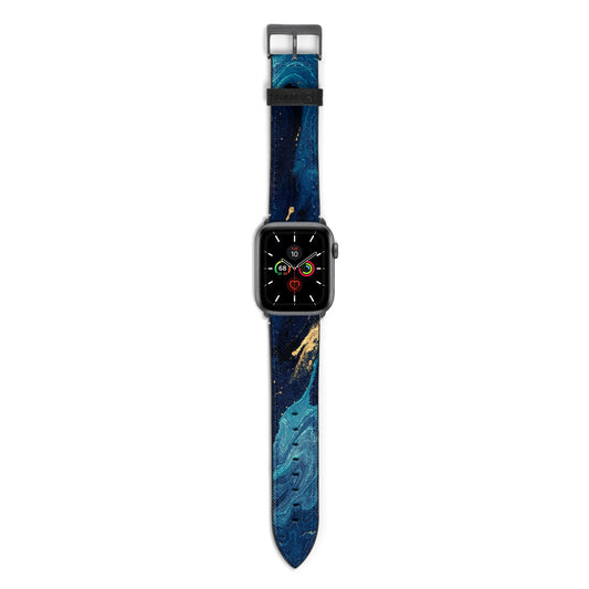 Blue Lagoon Marble Apple Watch Strap with Space Grey Hardware