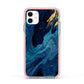 Blue Lagoon Marble Apple iPhone 11 in White with Pink Impact Case