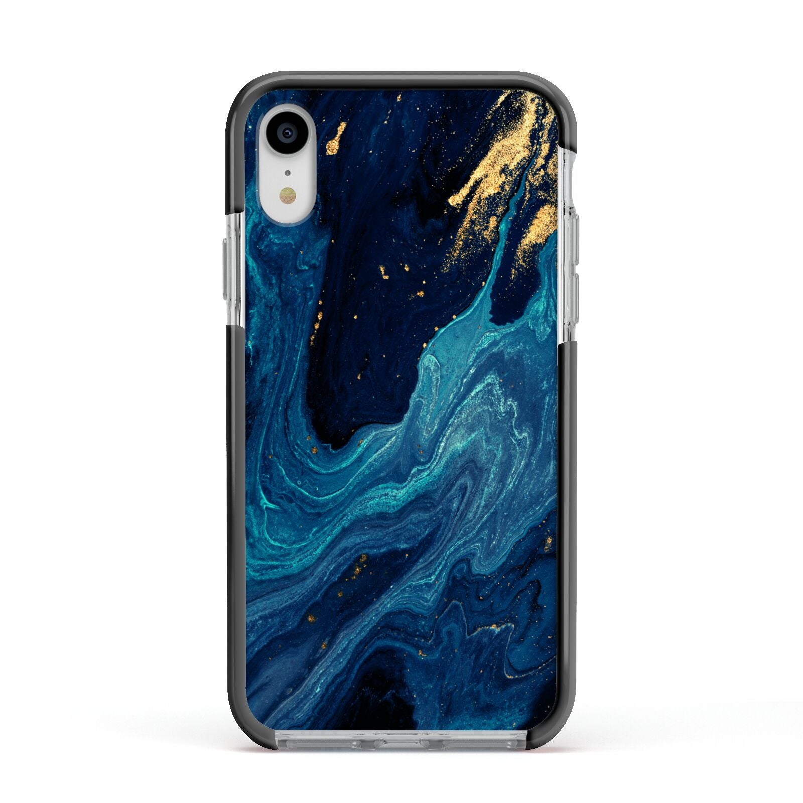 Blue Lagoon Marble Apple iPhone XR Impact Case Black Edge on Silver Phone