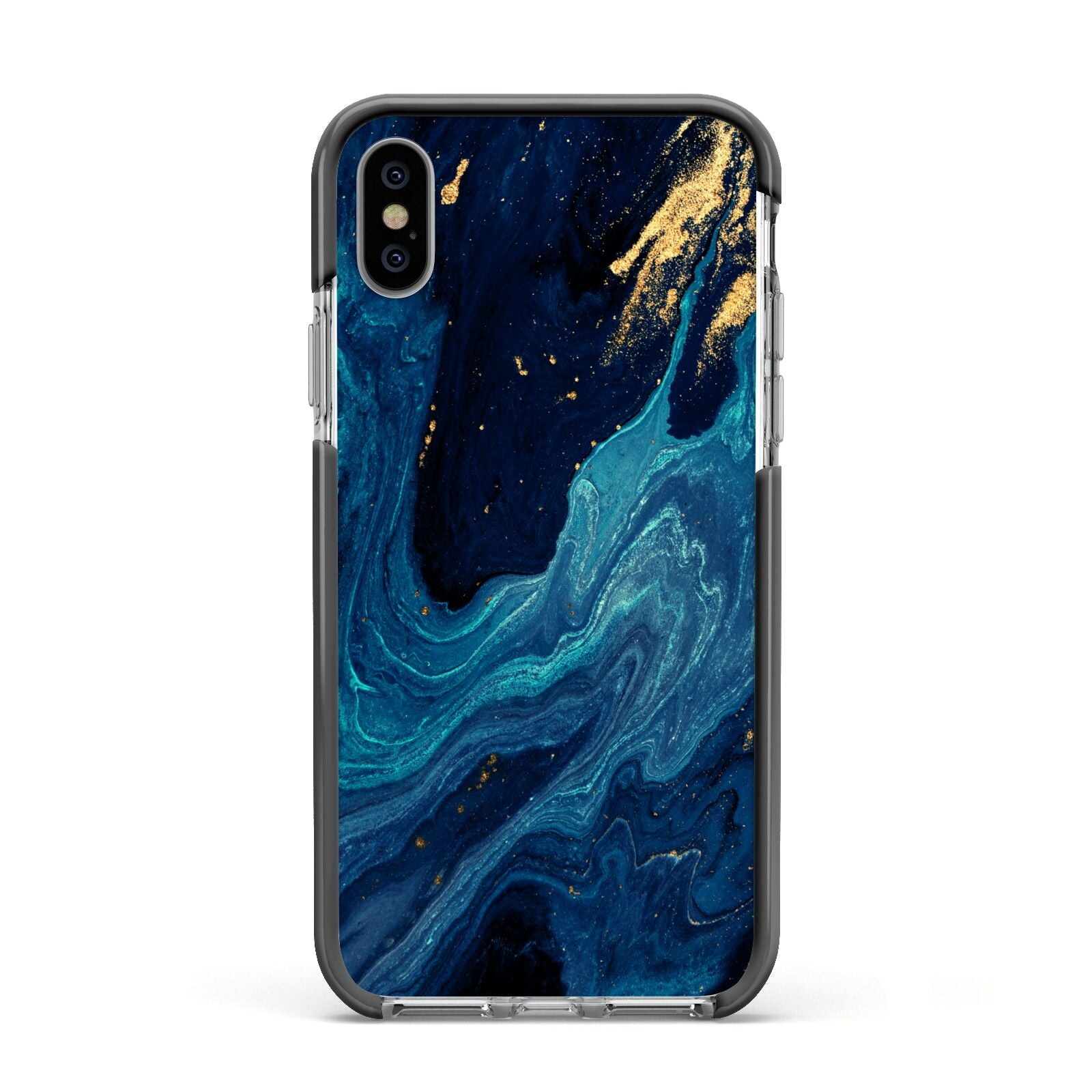 Blue Lagoon Marble Apple iPhone Xs Impact Case Black Edge on Silver Phone