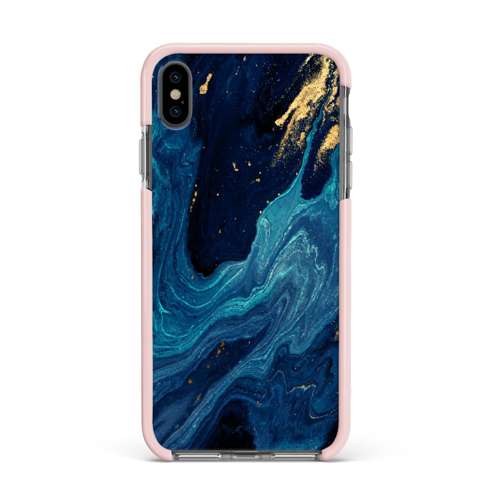 Blue Lagoon Marble Apple iPhone Xs Max Impact Case Pink Edge on Black Phone