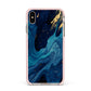 Blue Lagoon Marble Apple iPhone Xs Max Impact Case Pink Edge on Gold Phone