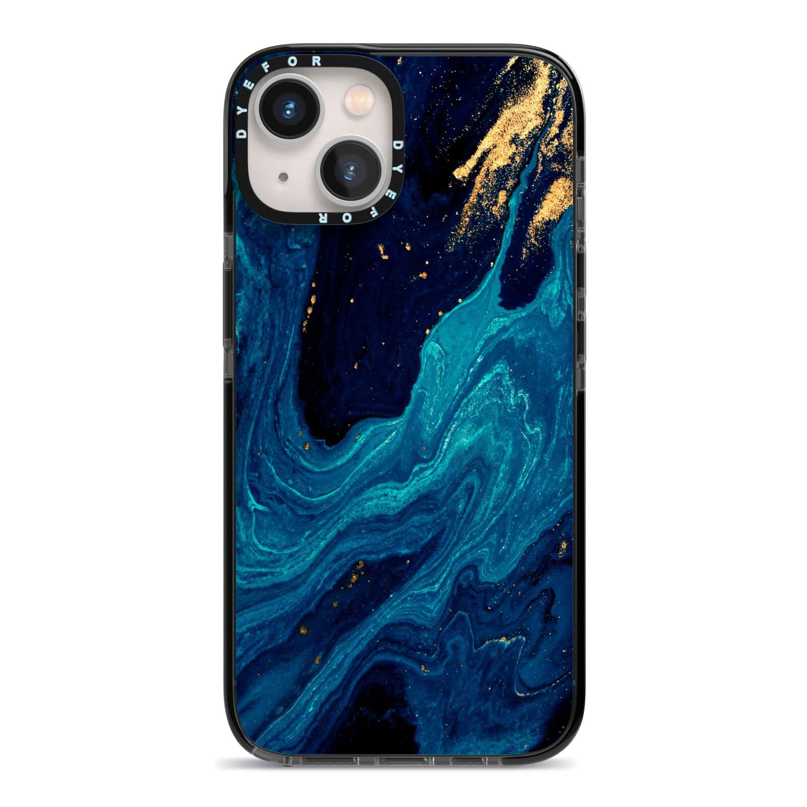 Blue Lagoon Marble iPhone 13 Black Impact Case on Silver phone