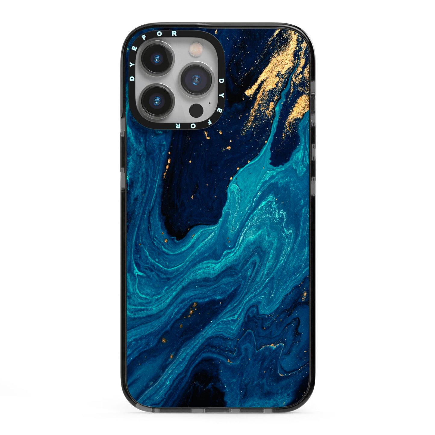 Blue Lagoon Marble iPhone 13 Pro Max Black Impact Case on Silver phone