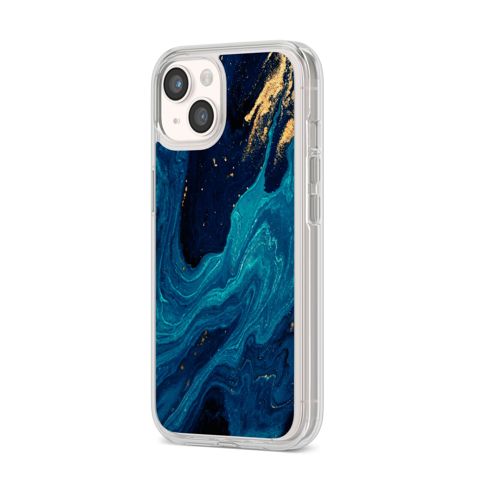 Blue Lagoon Marble iPhone 14 Clear Tough Case Starlight Angled Image