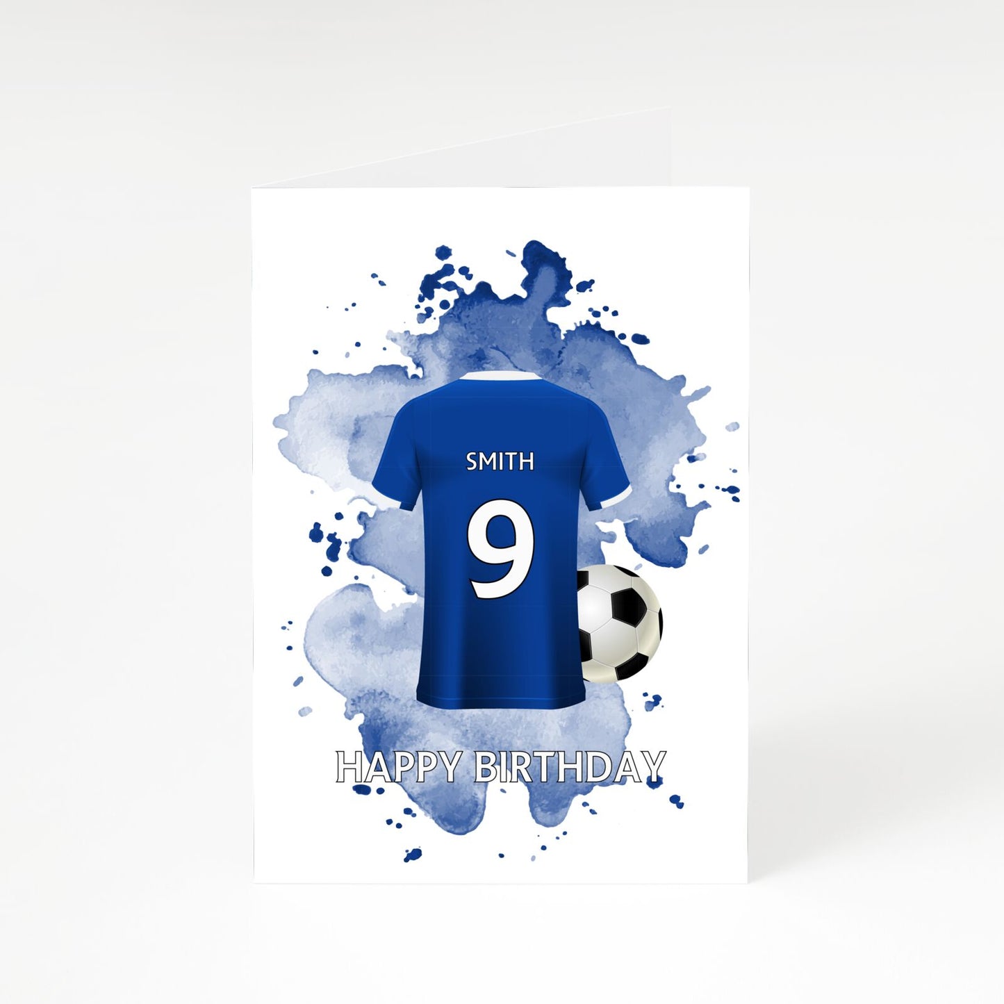 Blue Personalised Name Football Shirt A5 Greetings Card