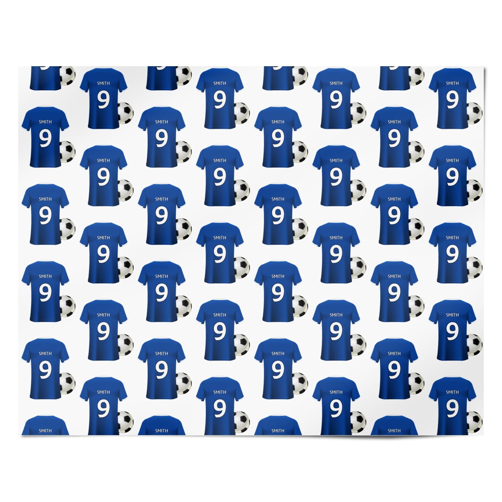 Blue Personalised Name Football Shirt Personalised Wrapping Paper Alternative