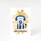 Blue White Yellow Personalised Football Shirt A5 Greetings Card