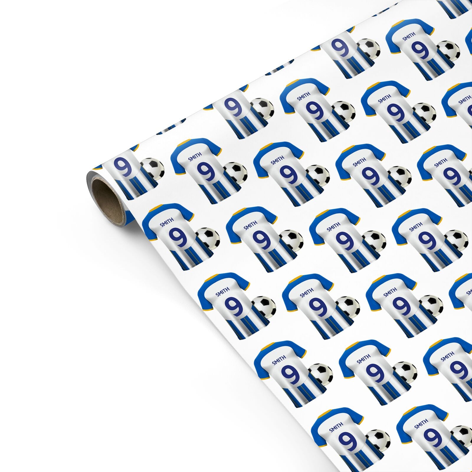 Blue White Yellow Personalised Football Shirt Personalised Gift Wrap