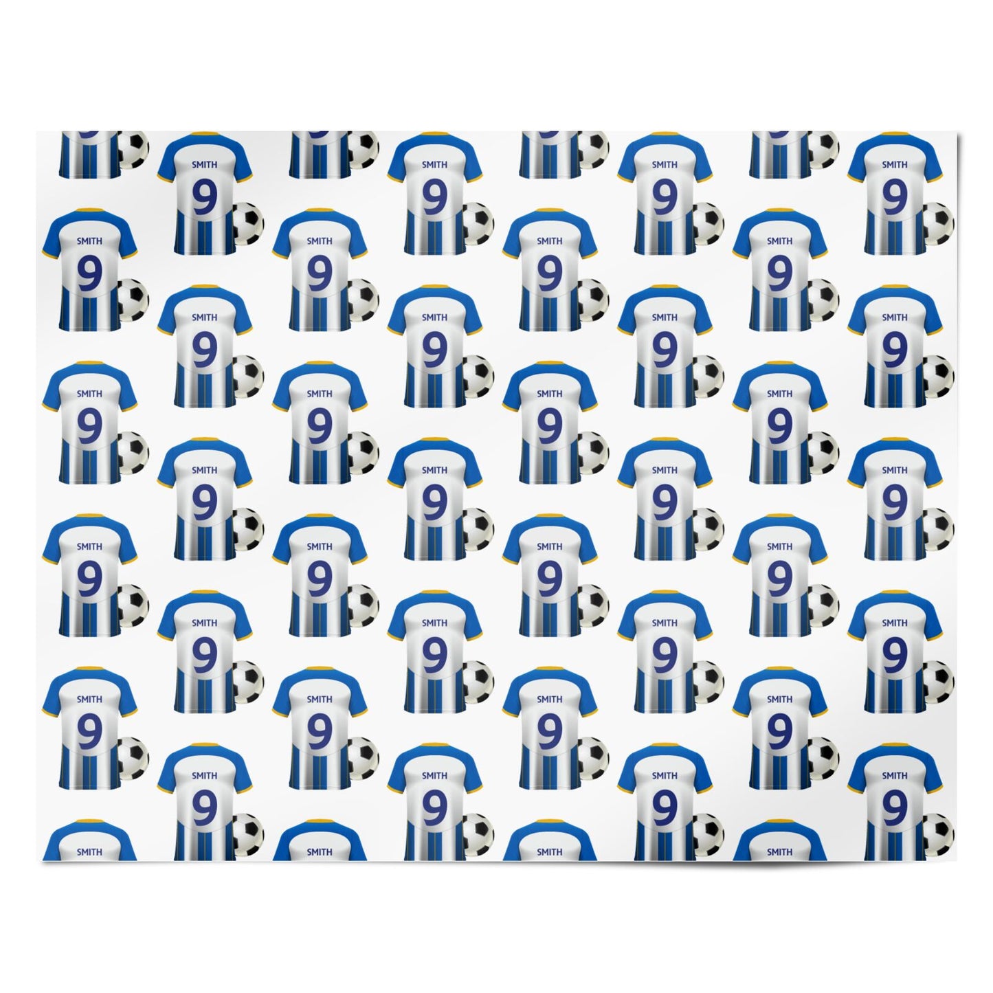 Blue White Yellow Personalised Football Shirt Personalised Wrapping Paper Alternative