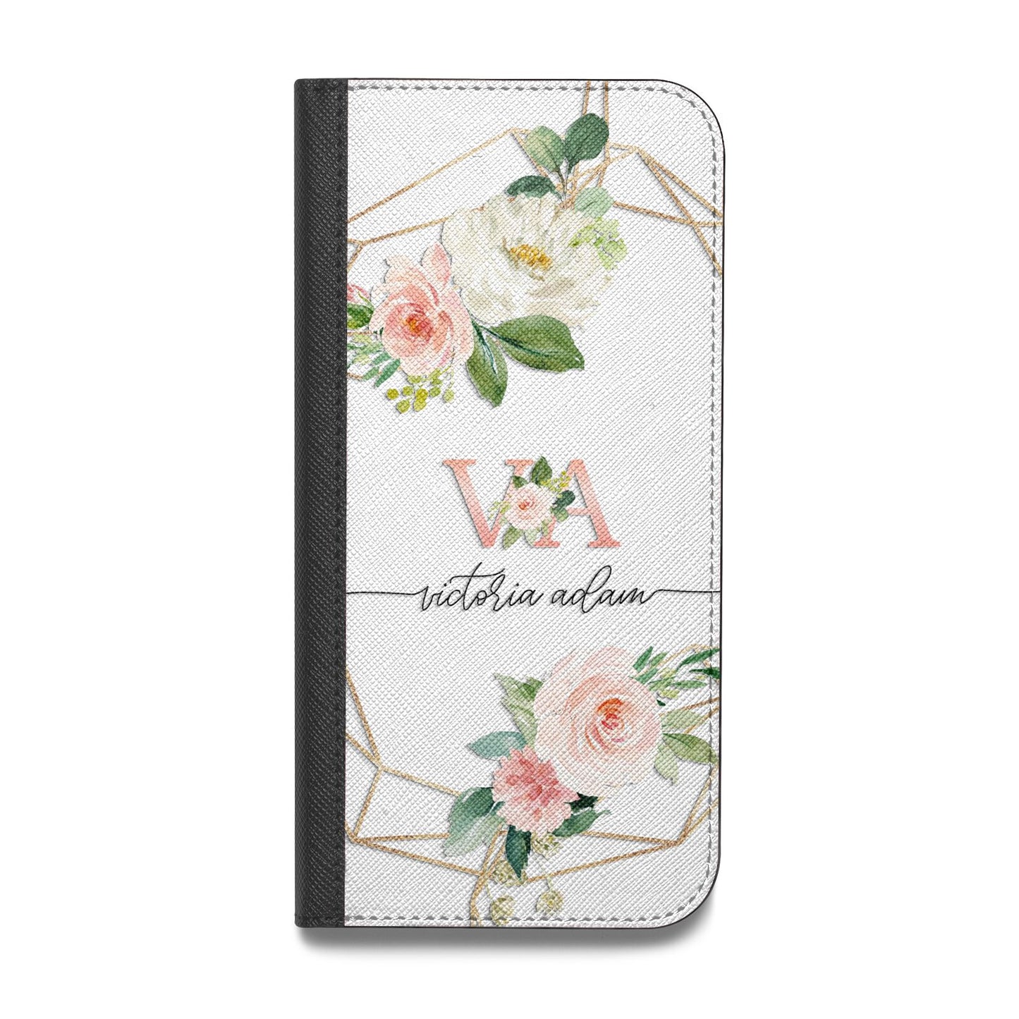 Blush Pink Rose Floral Personalised Vegan Leather Flip Samsung Case