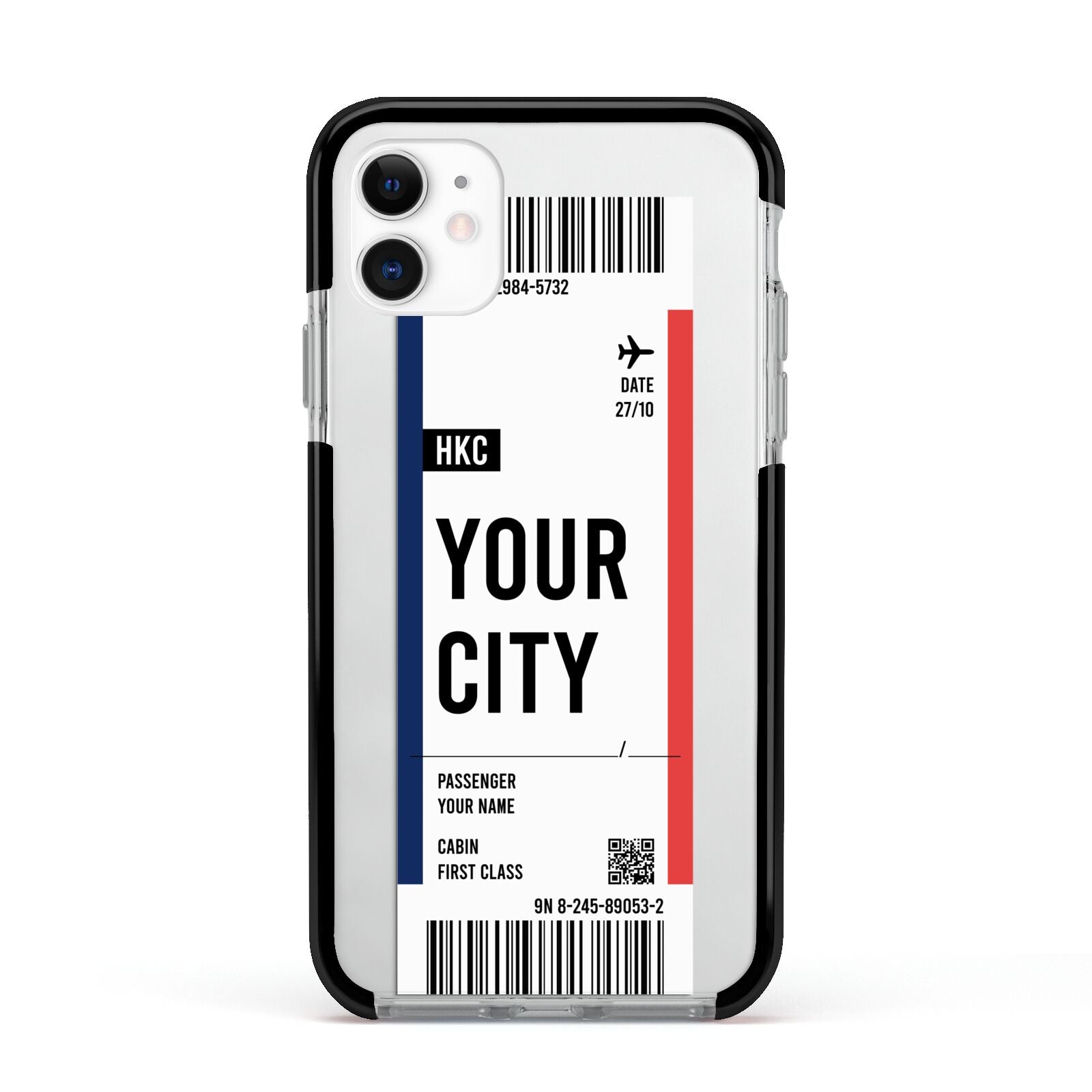 Boarding Pass Ticket Apple iPhone 11 in White with Black Impact Case