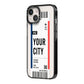 Boarding Pass Ticket iPhone 14 Black Impact Case Side Angle on Silver phone