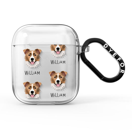 Border Collie Icon with Name AirPods Clear Case