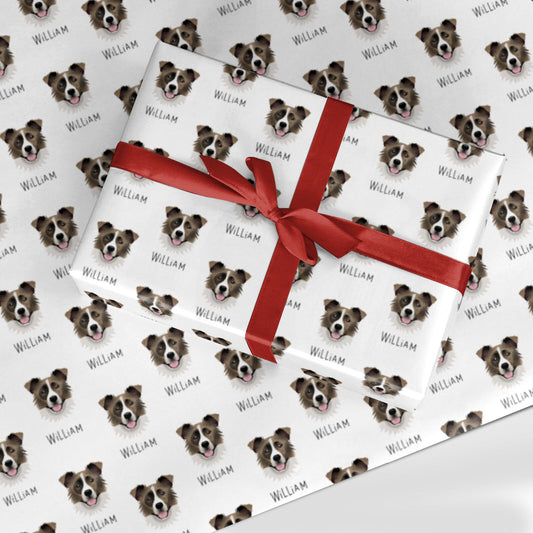 Border Collie Icon with Name Custom Wrapping Paper