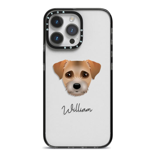 Border Terrier Personalised iPhone 14 Pro Max Black Impact Case on Silver phone