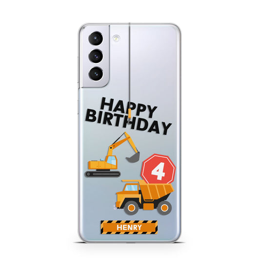 Boys Birthday Diggers Personalised Samsung S21 Plus Phone Case