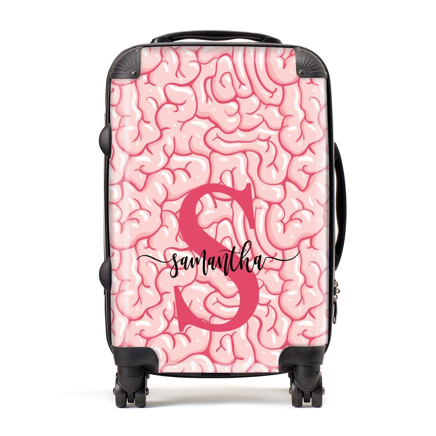 Brain Background with Monogram and Text Suitcase