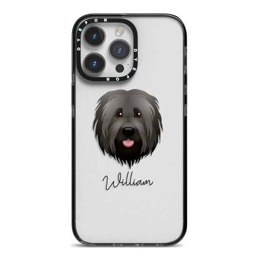 Briard Personalised iPhone 14 Pro Max Black Impact Case on Silver phone