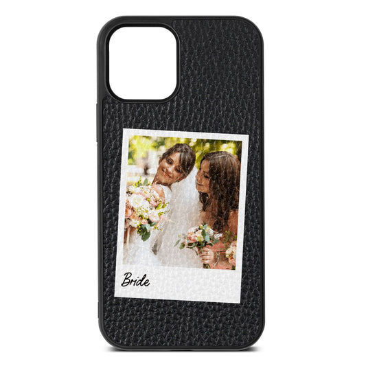 Bridal Photo Black Pebble Leather iPhone 12 Case