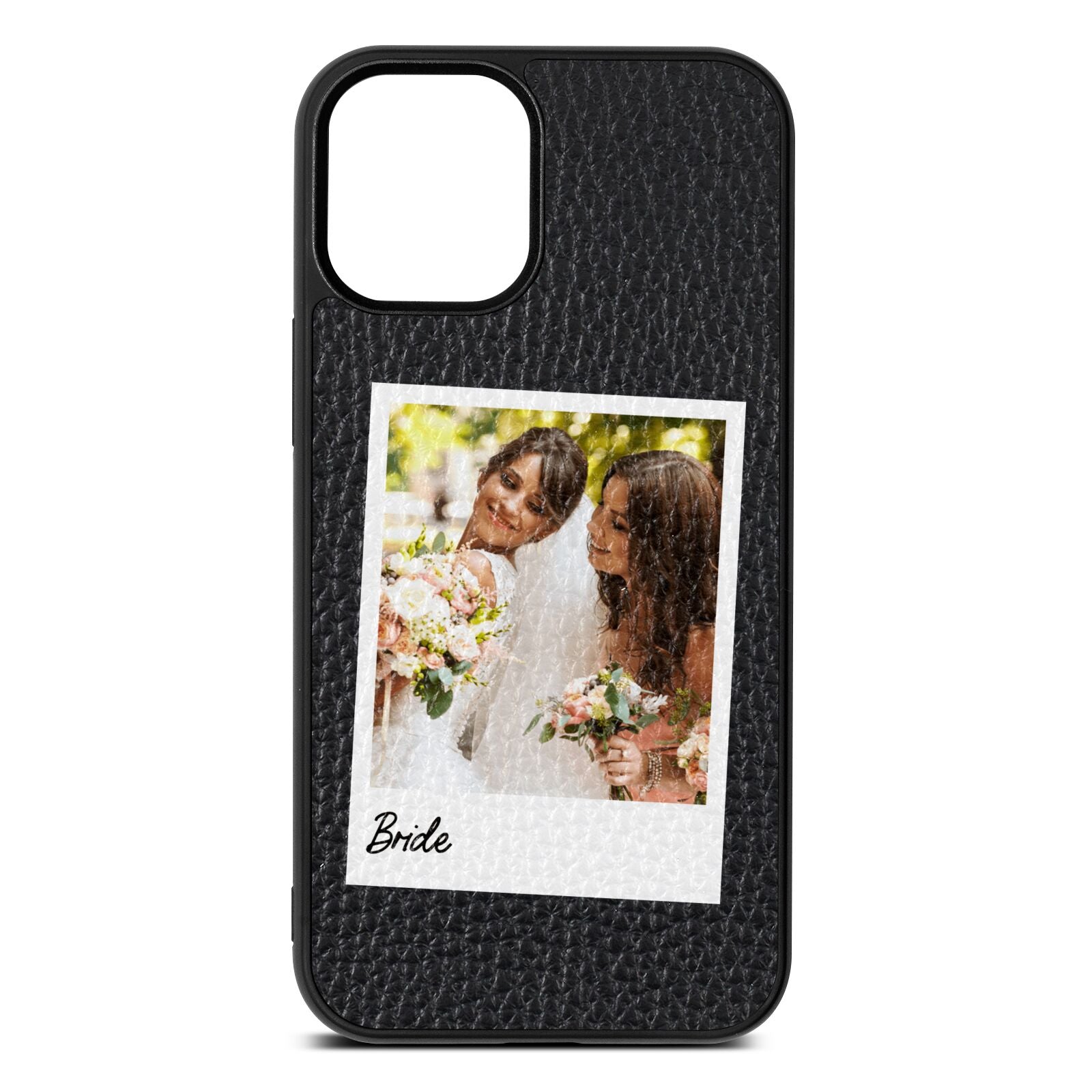 Bridal Photo Black Pebble Leather iPhone 12 Mini Case