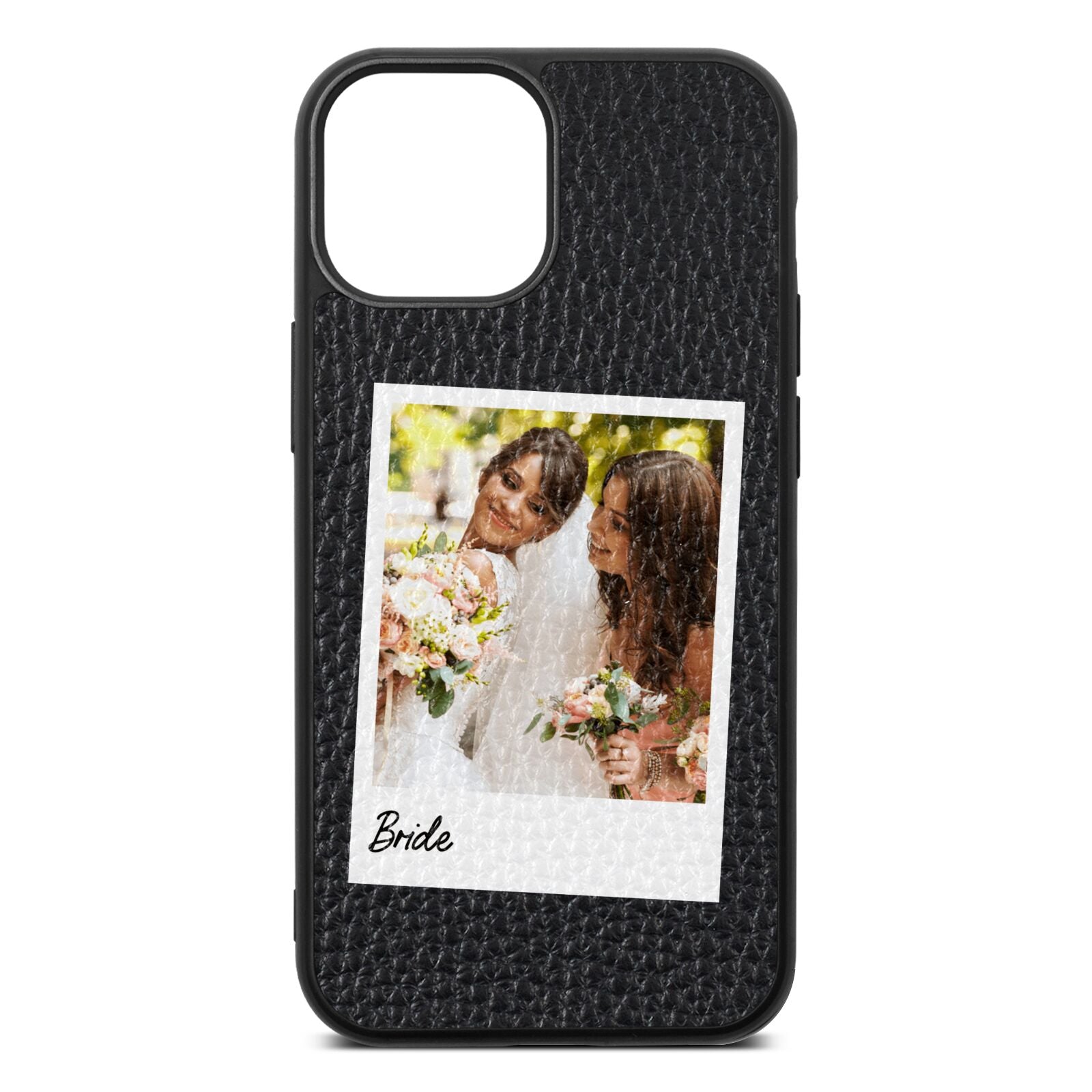 Bridal Photo Black Pebble Leather iPhone 13 Mini Case